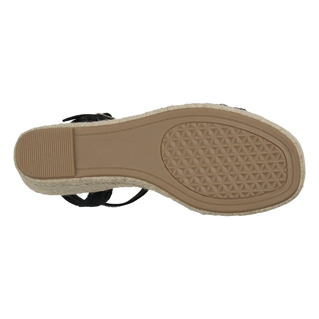 Close-up of a sandal sole with textured surface on a white background