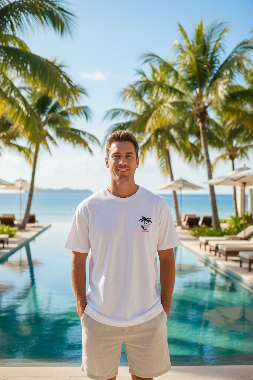 Man wearing this shirt at a resort
