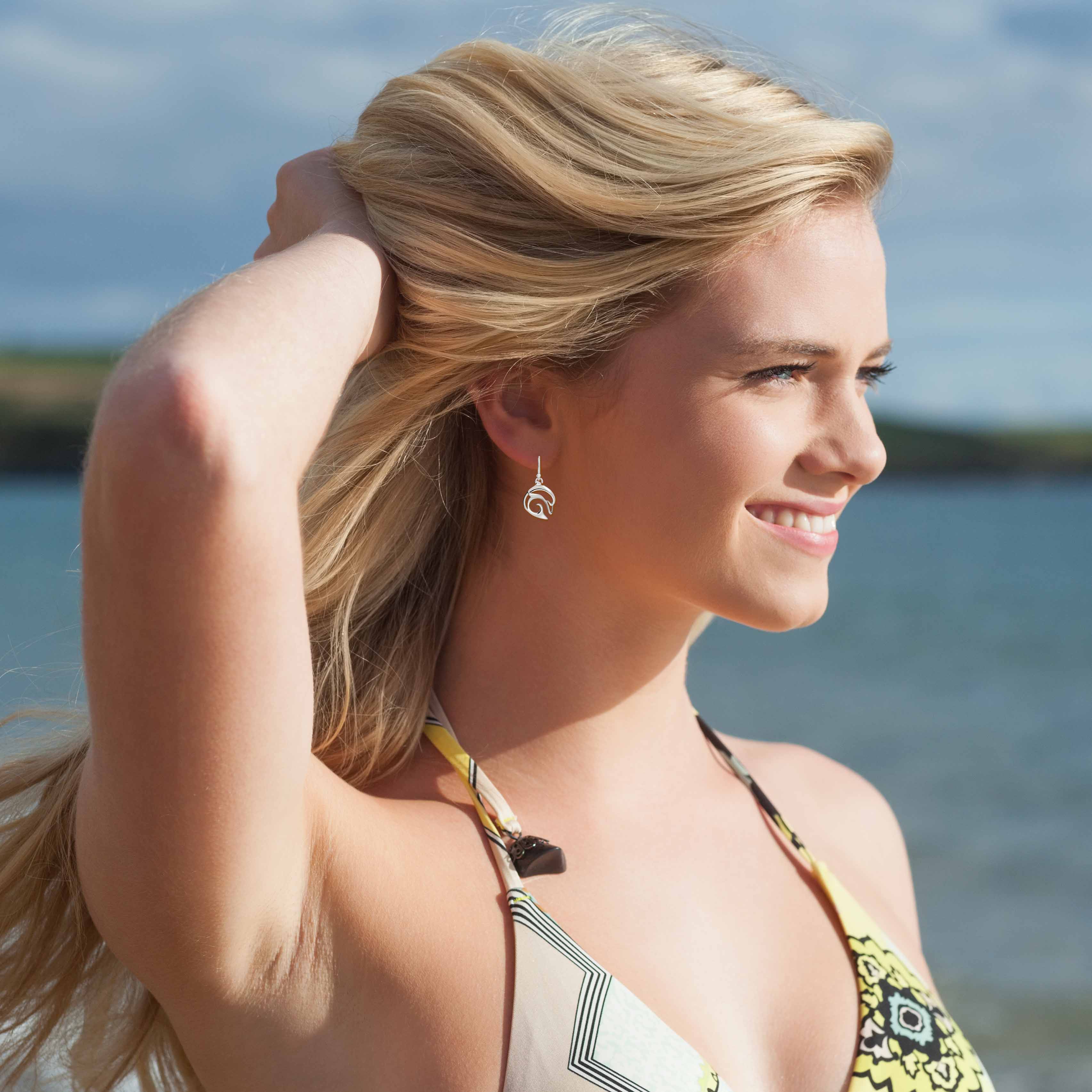 Dolphin Drop Earrings for Women Sterling Silver