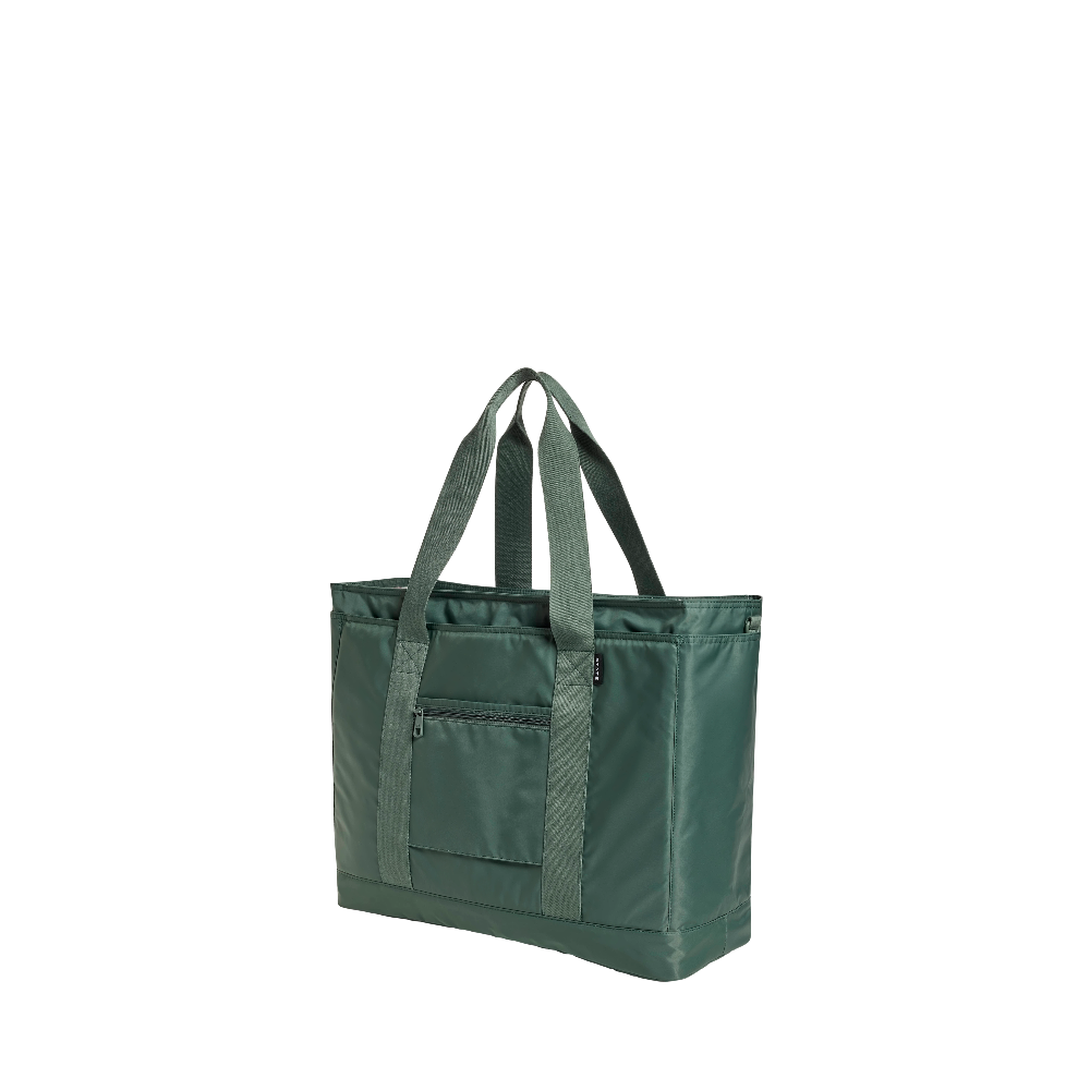 Green tote bag with handles on a white background