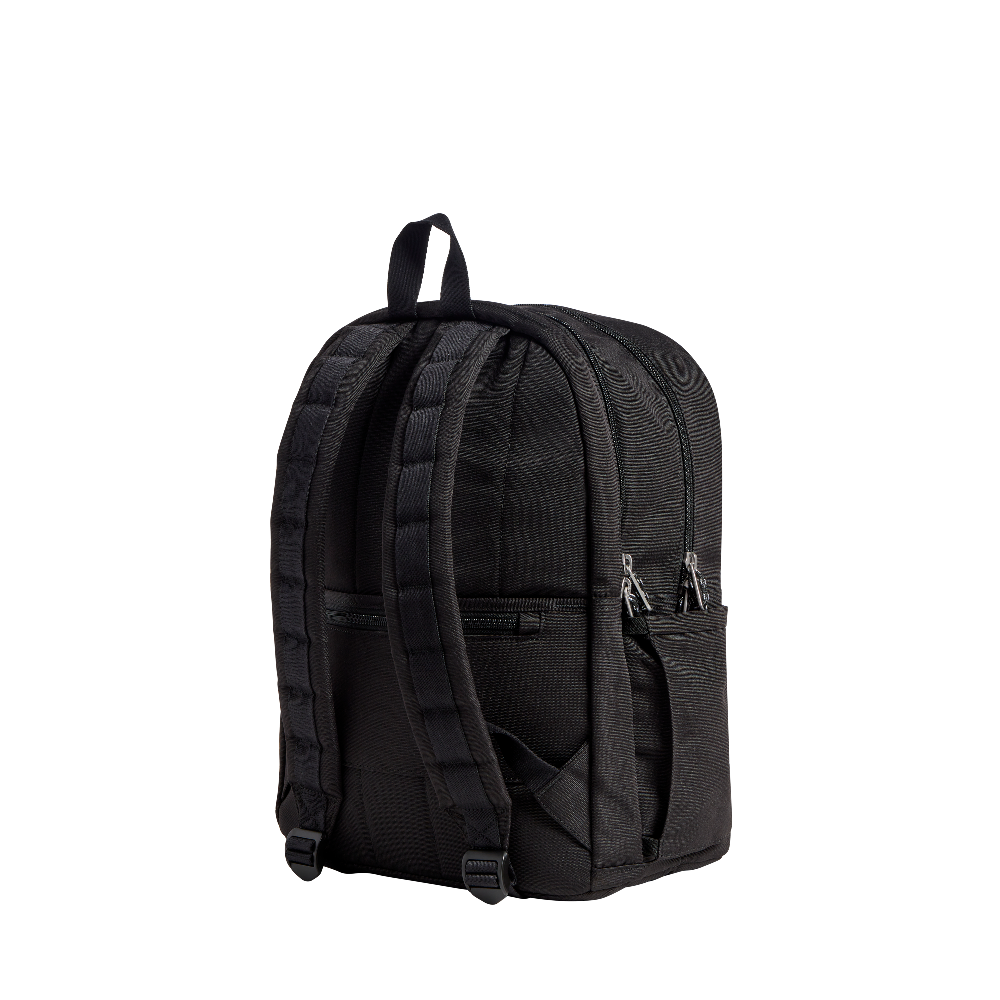 Black backpack on a white background
