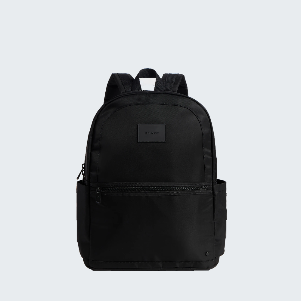 Black backpack on a white background