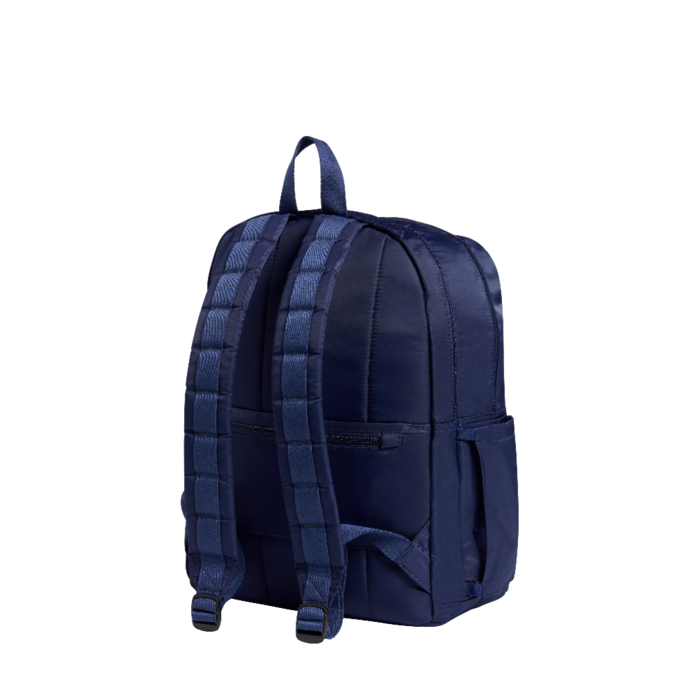 Navy blue backpack on a white background