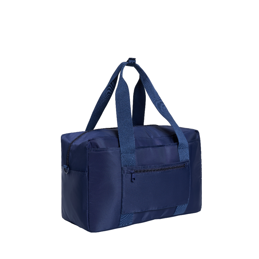 Blue duffel bag on a white background