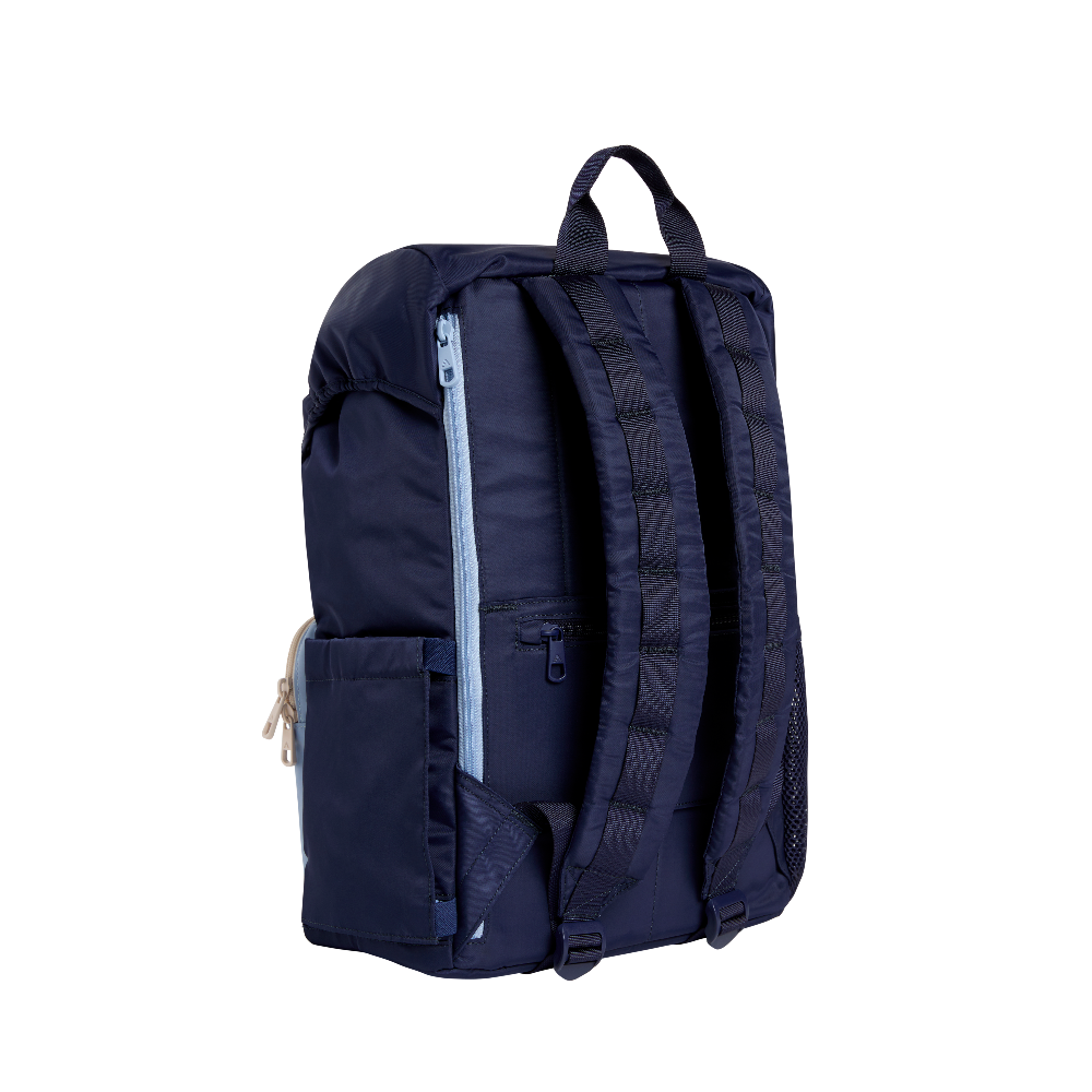 Navy blue backpack on a white background