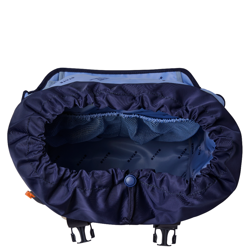 Navy blue baby seat cover with a button on a white background