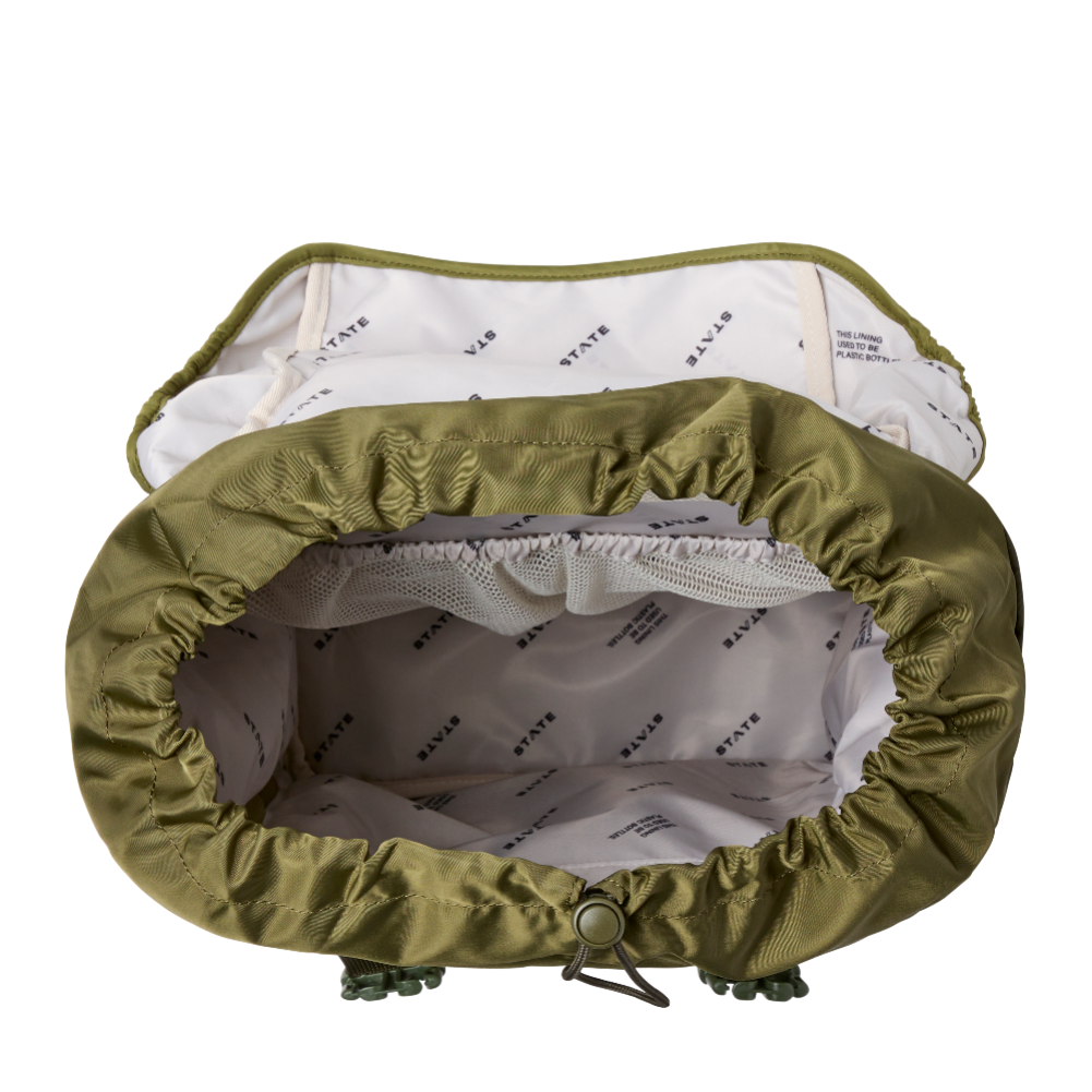 Green fabric cover with white interior on a white background