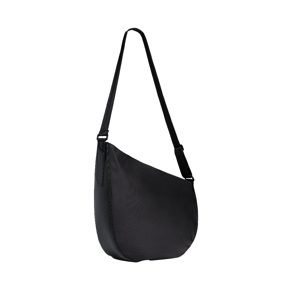 Black shoulder bag on a white background