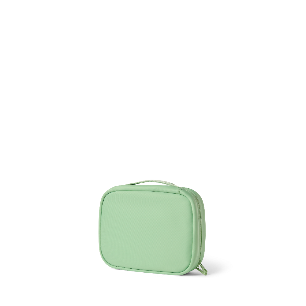 Green travel case on a white background