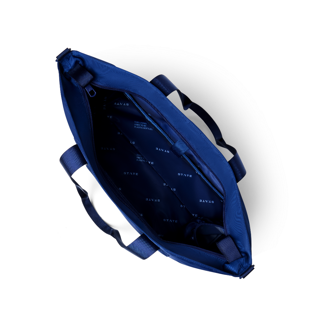 Blue bag with visible branding on a white background