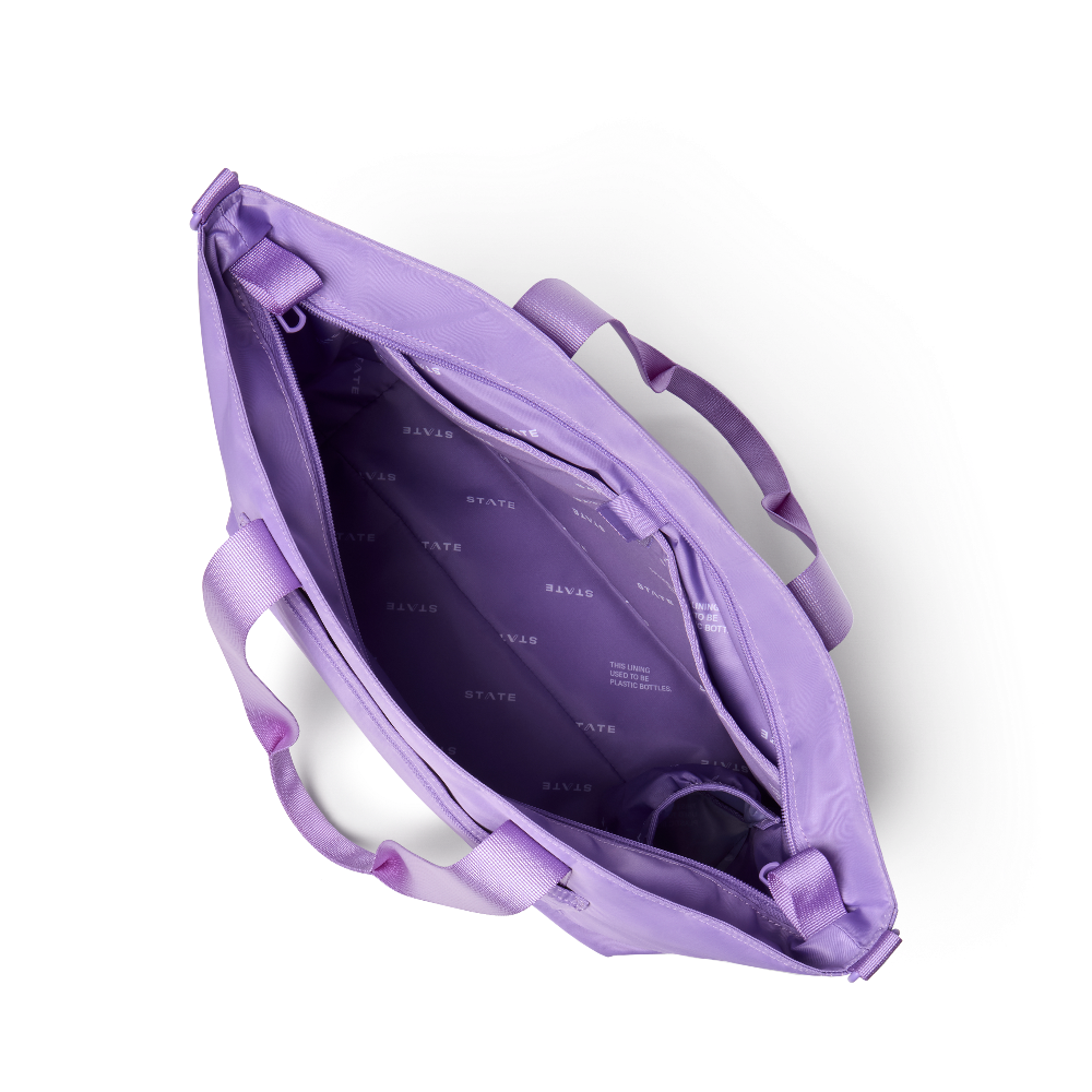 Purple bag with a clear interior on a white background