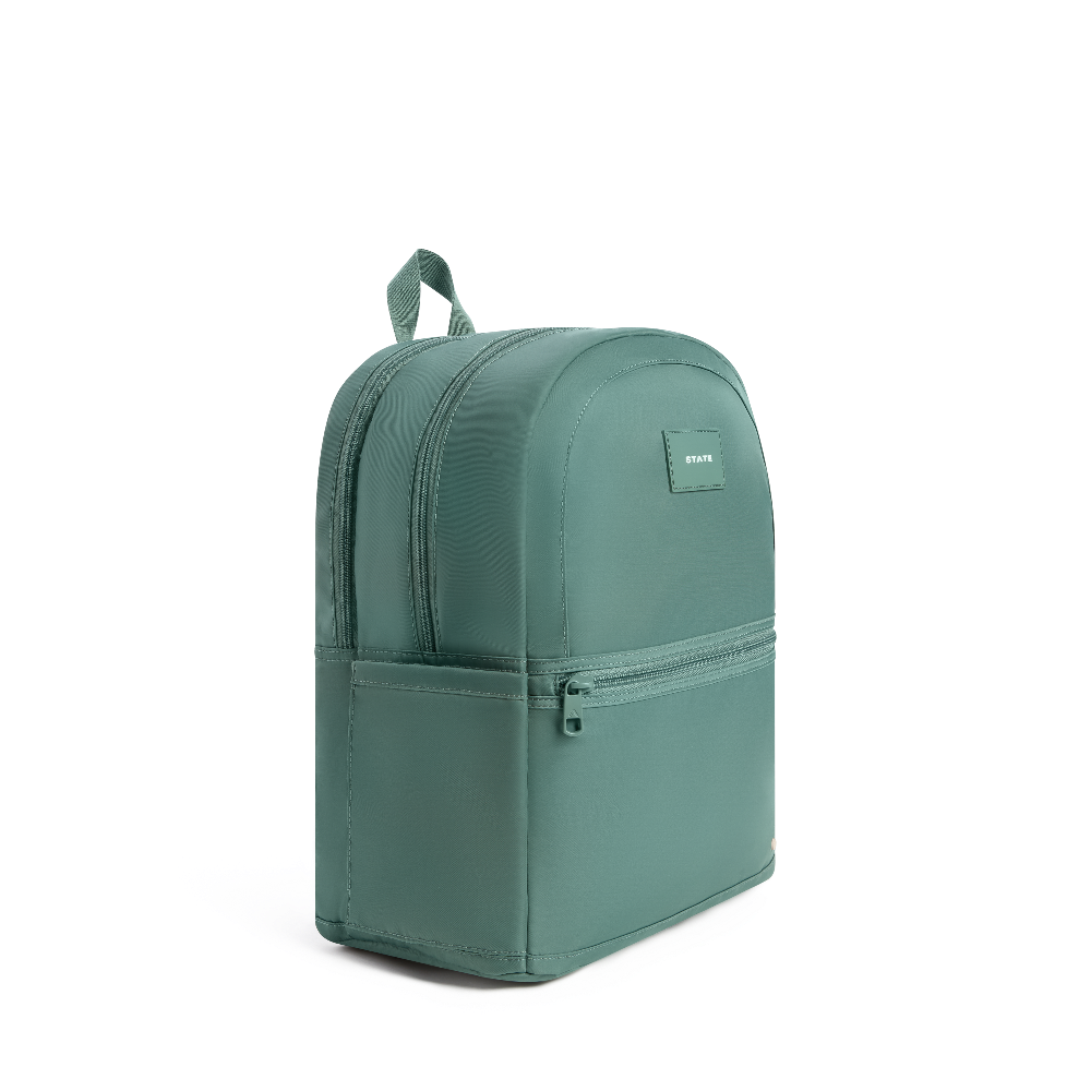 Green backpack on a white background