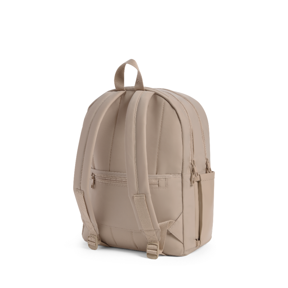 Beige backpack on a white background