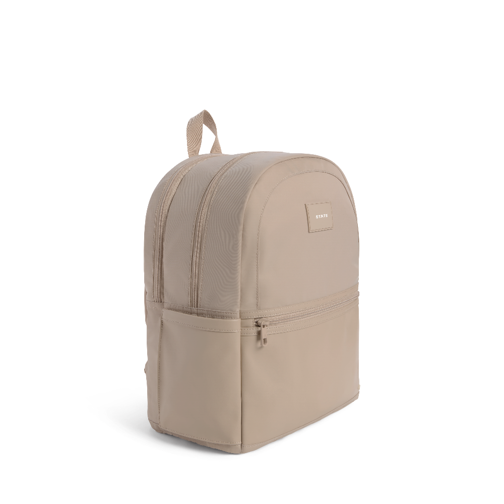 Beige backpack on a white background