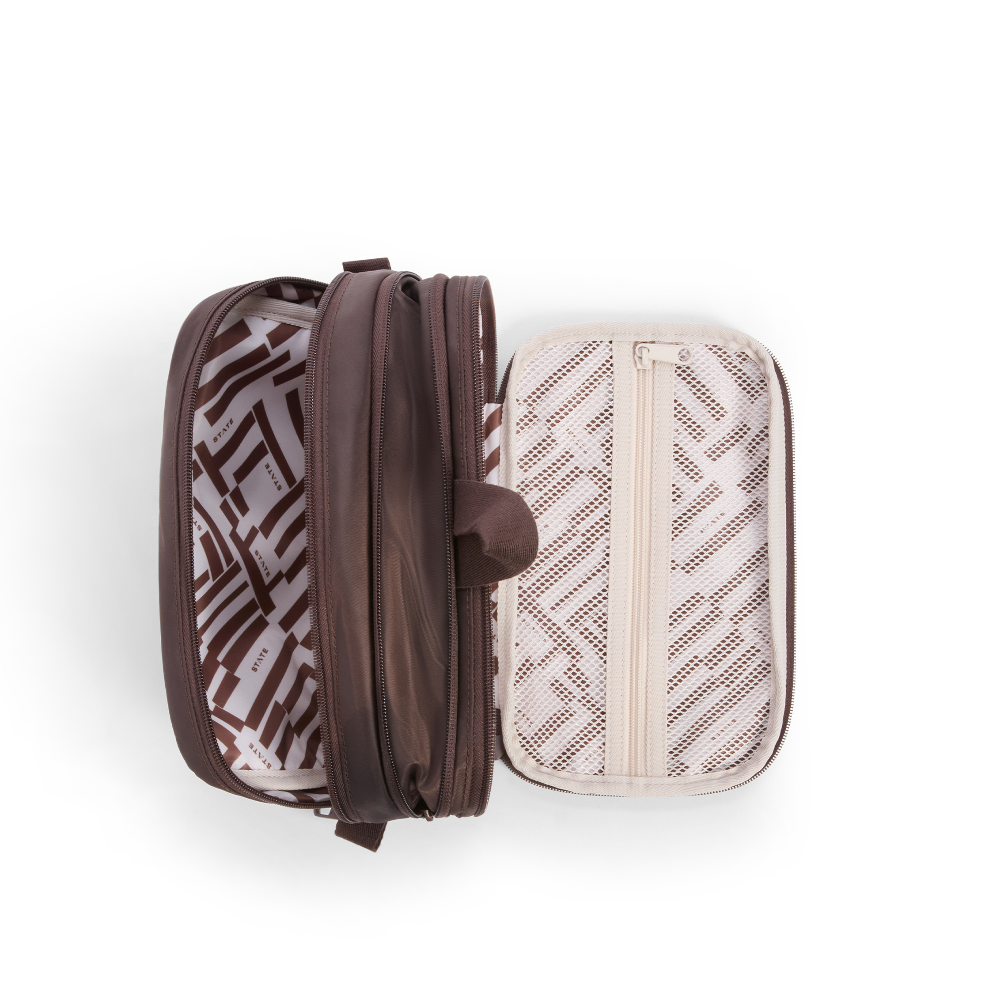Two patterned pouches on a white background