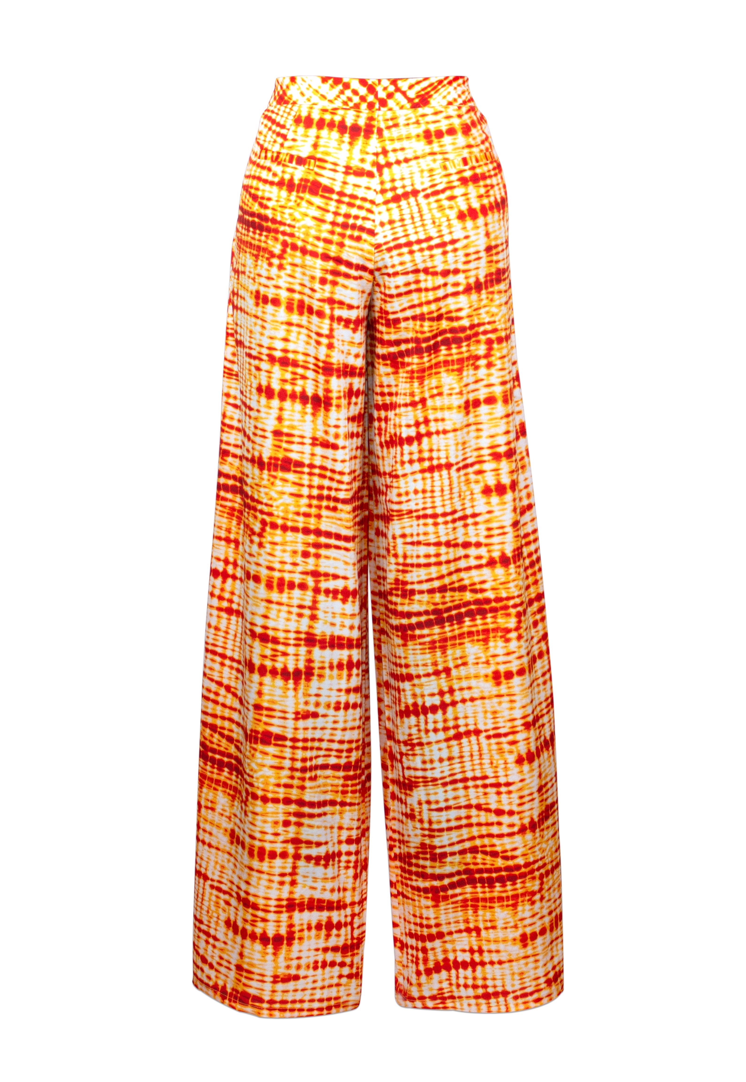 Tie-dye wide-leg pants on a white background