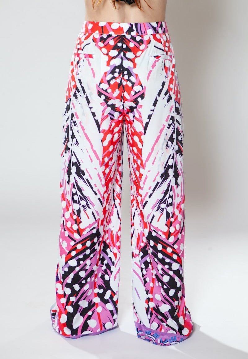 Colorful patterned pants on a white background