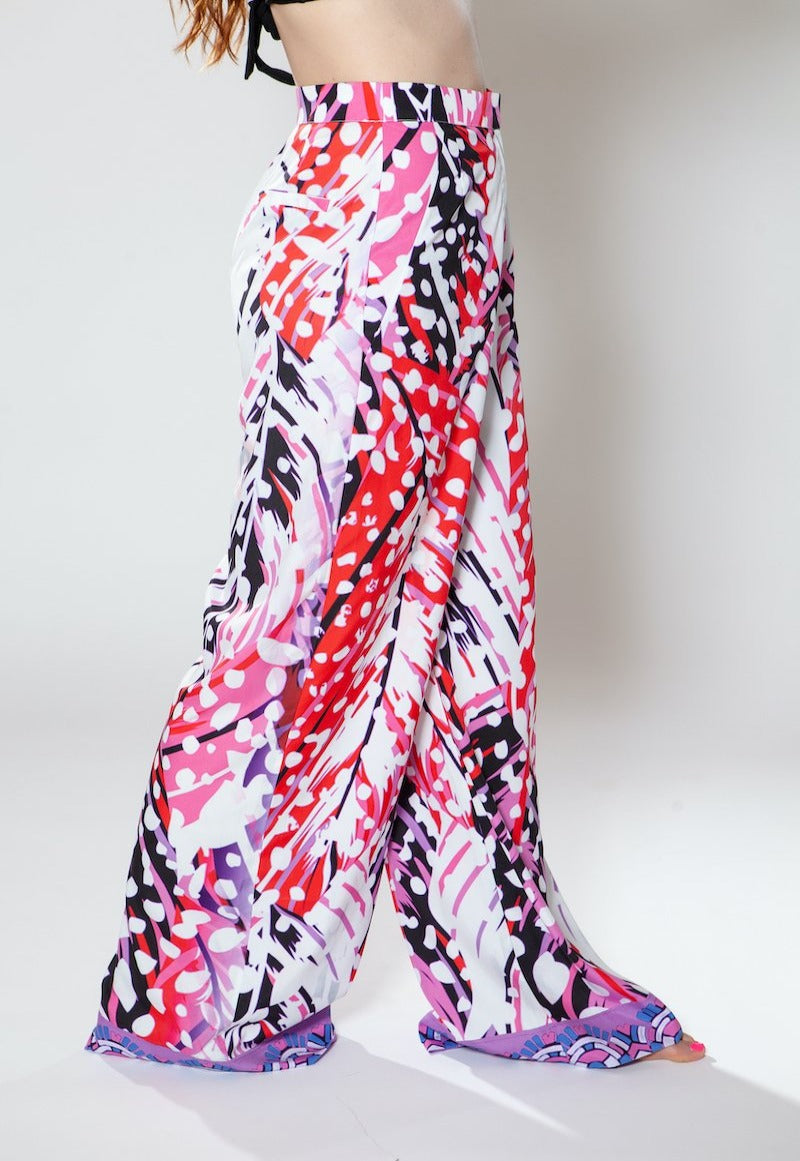 Colorful patterned pants on a white background