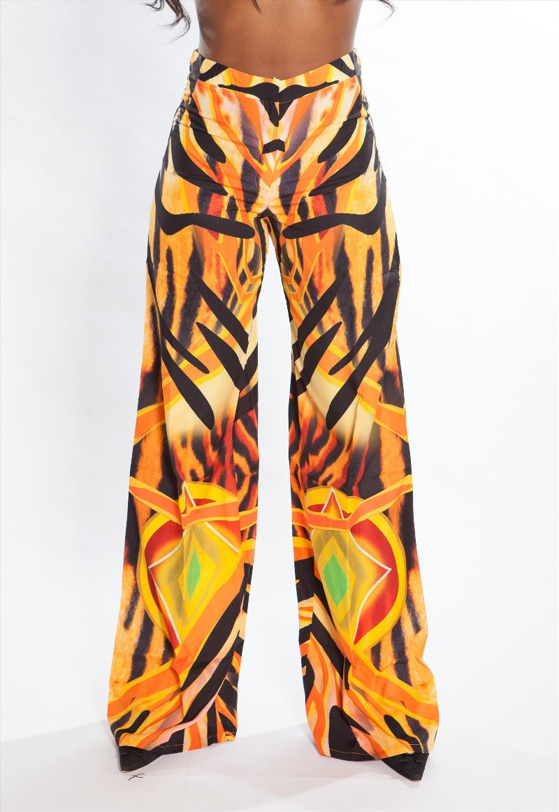 Colorful patterned pants on a white background