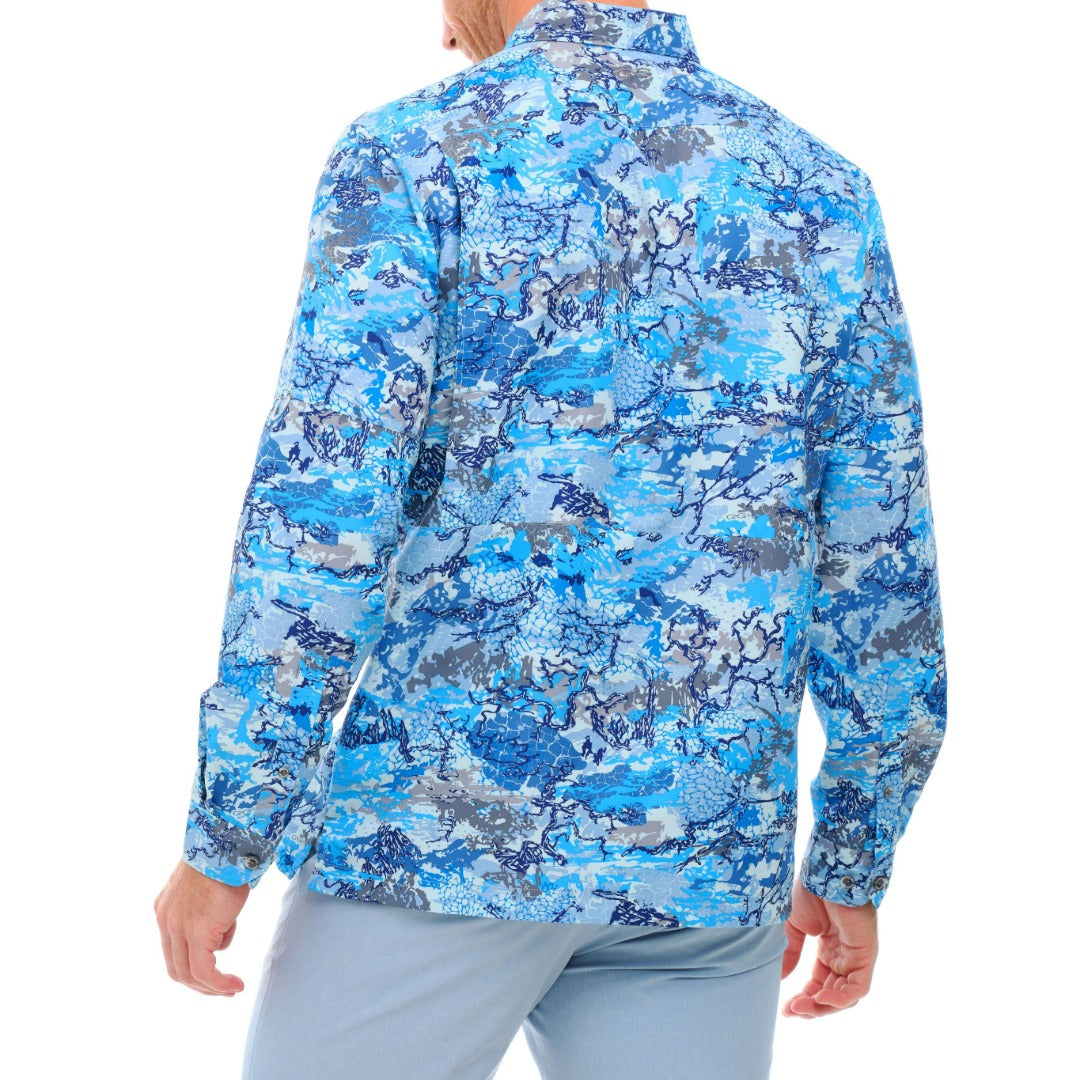 Blue camouflage shirt on a white background