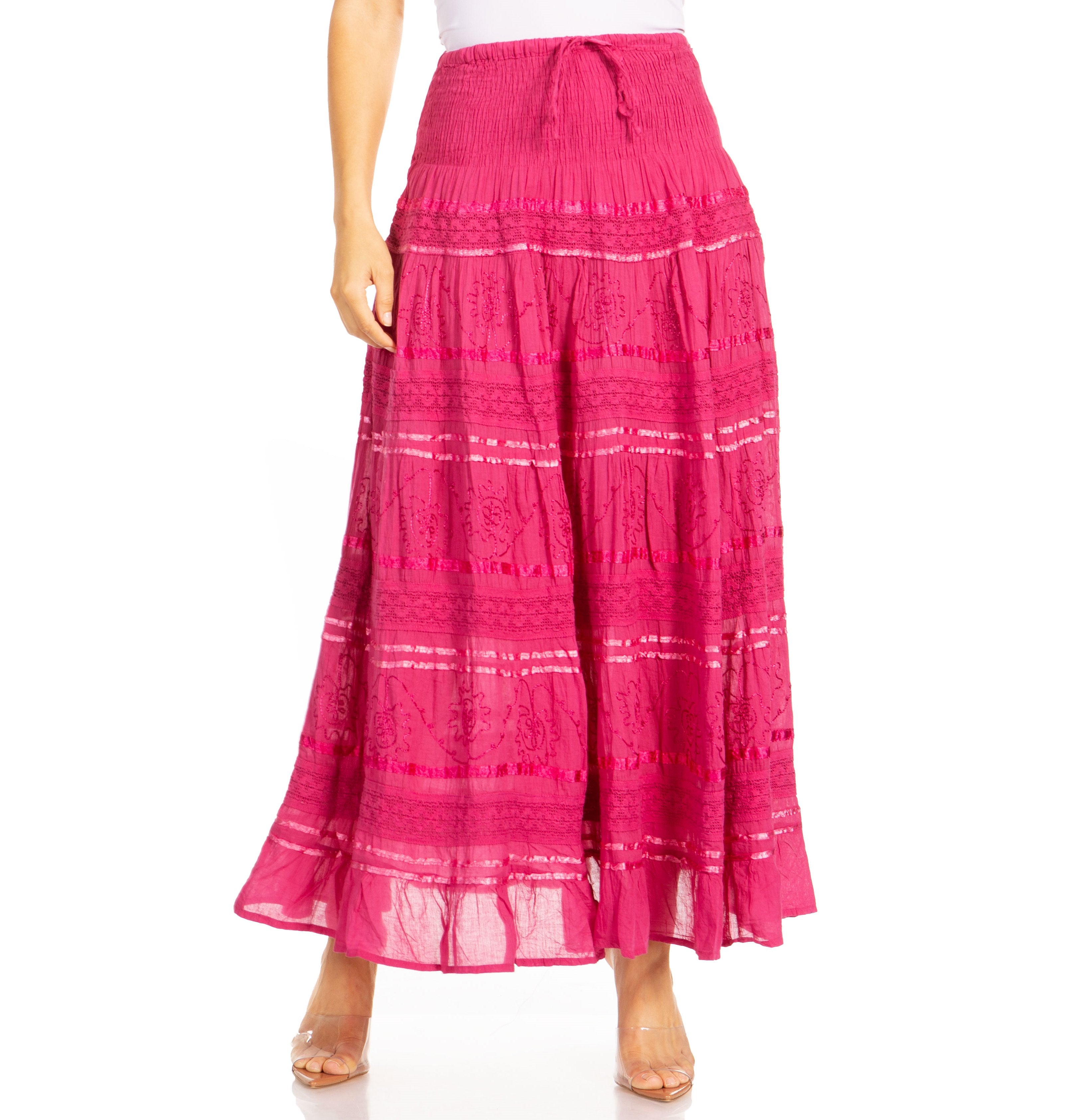 Pink tiered skirt on a white background