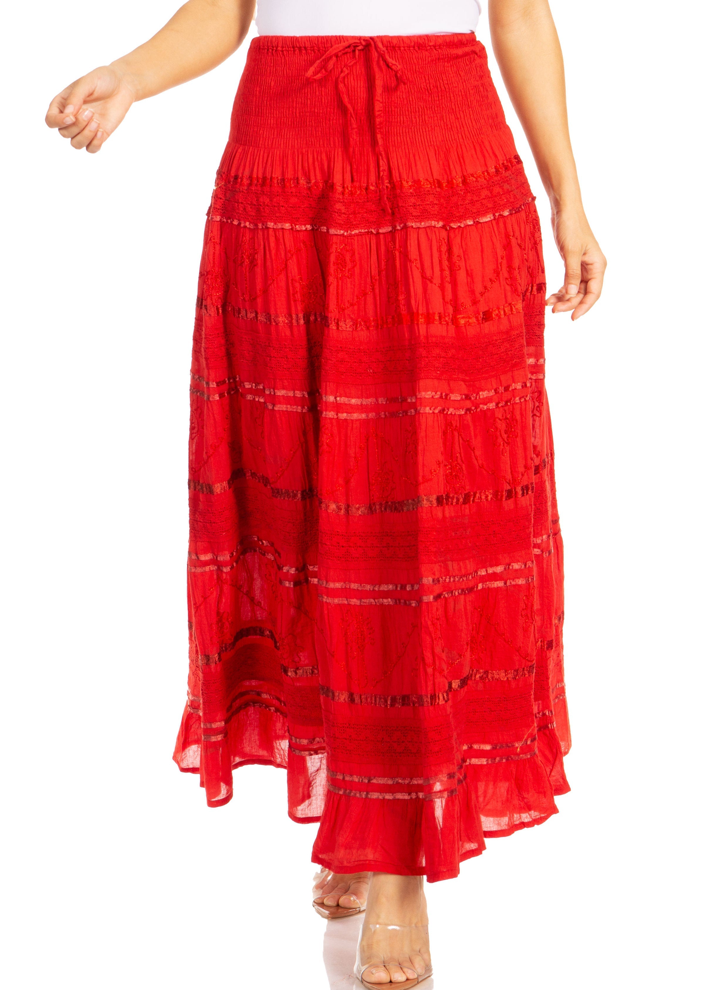Red tiered skirt on a white background