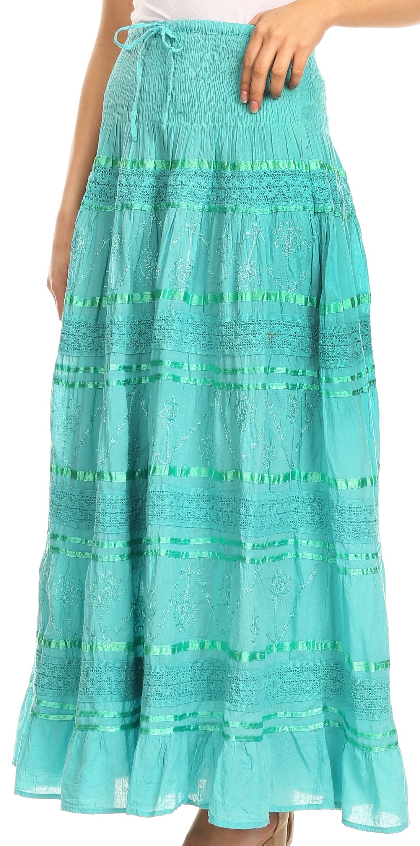 Turquoise skirt with green stripes on a white background