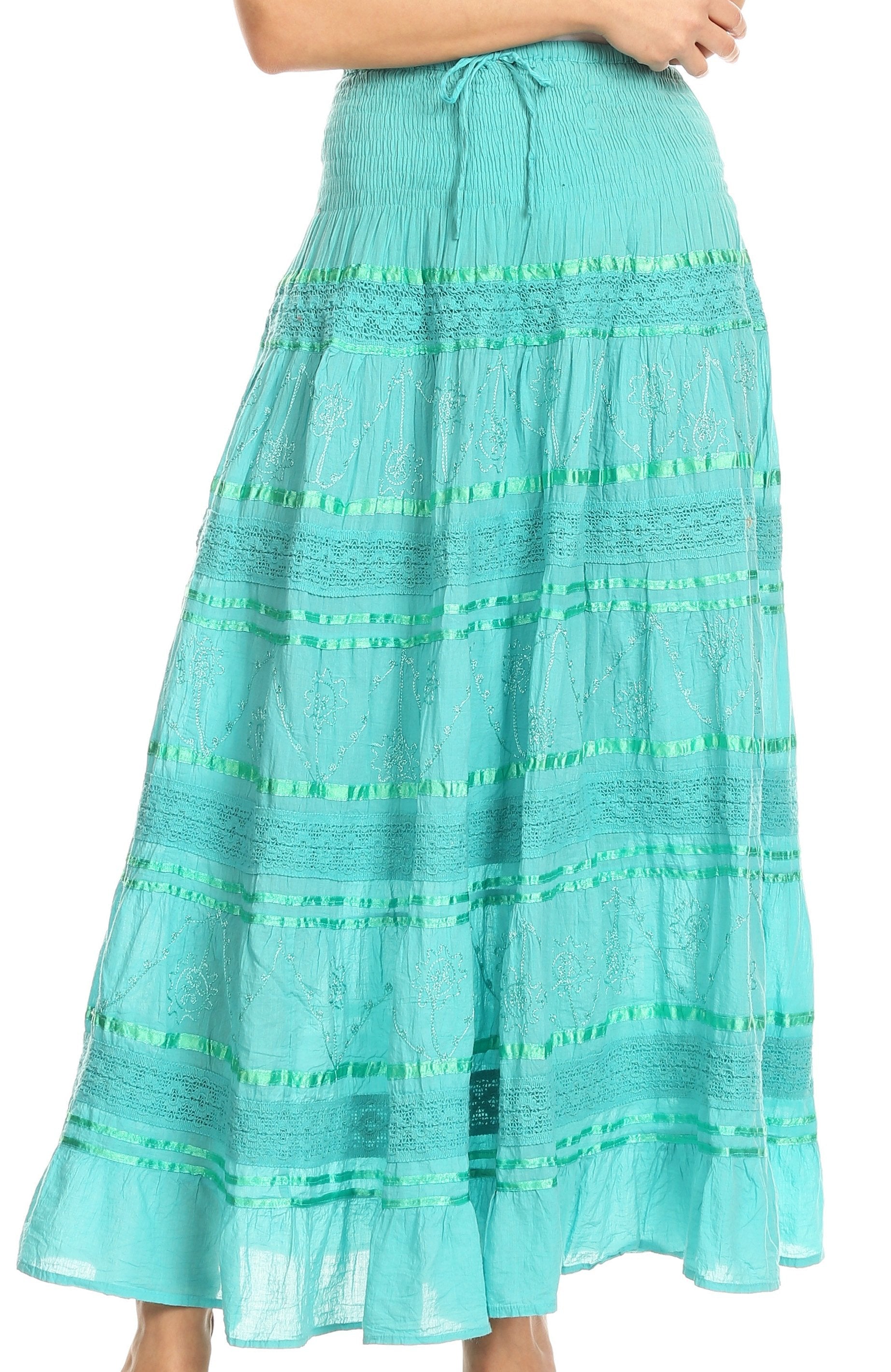 Turquoise skirt with green stripes on a white background