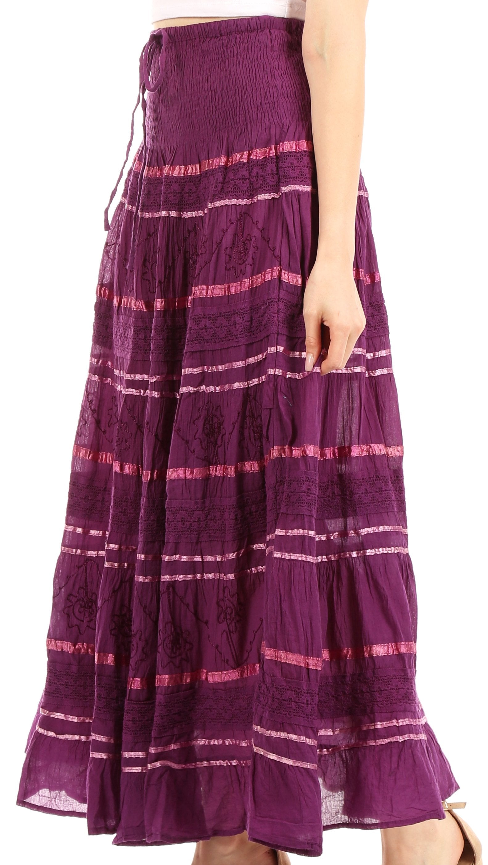 Purple striped skirt with a white background