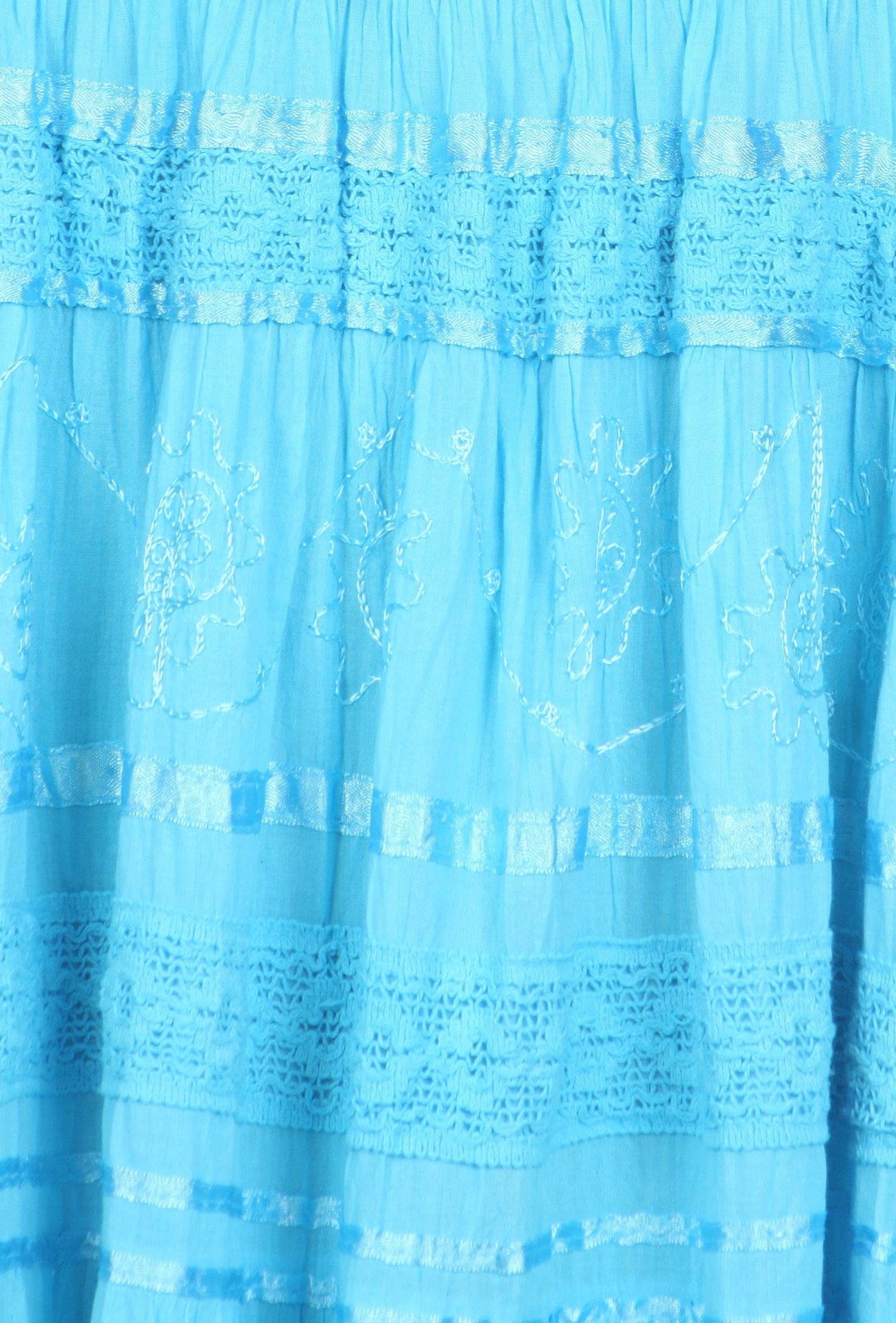 Close-up of a blue dress with textured fabric