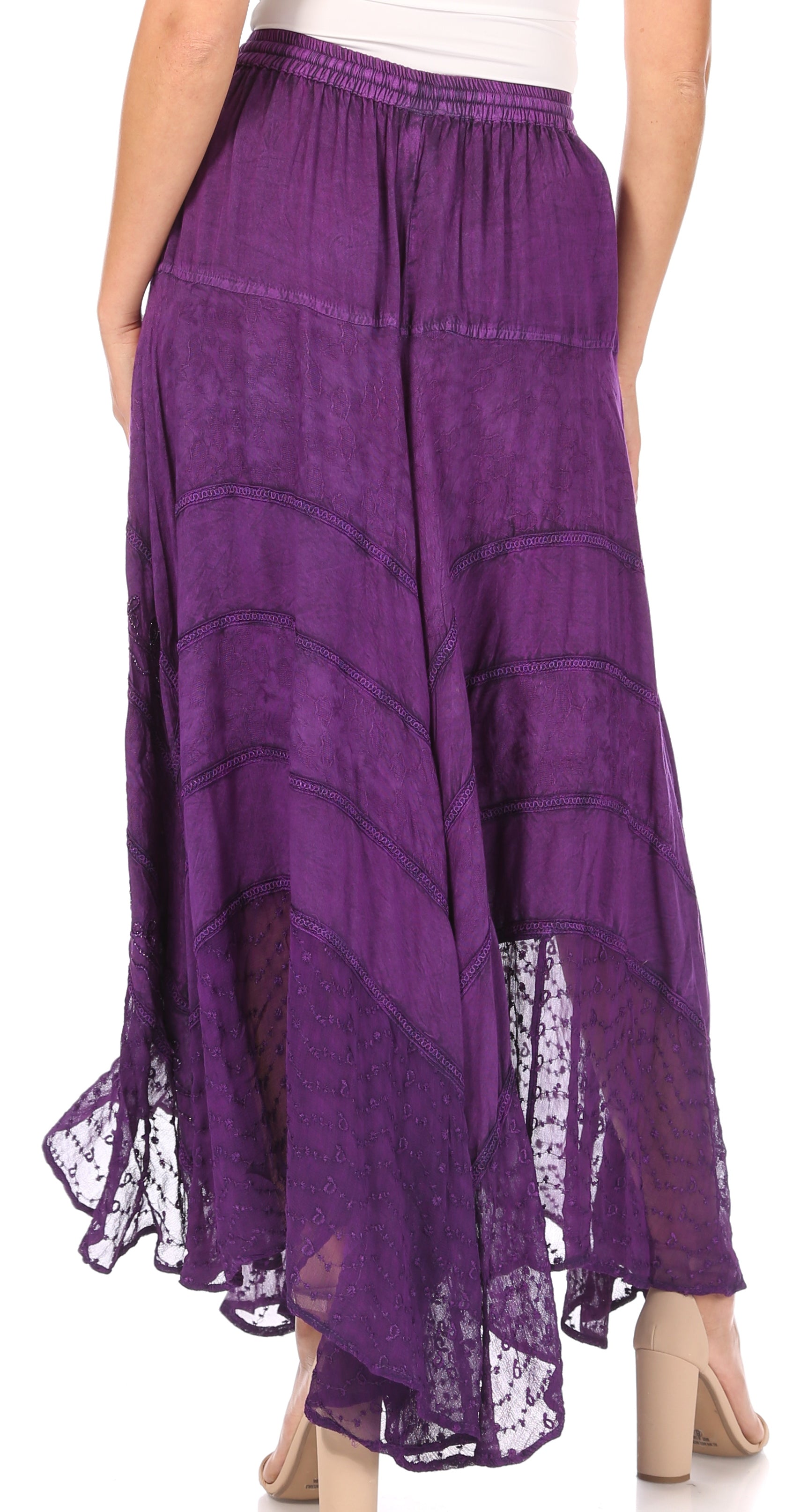 Purple skirt with lace details on a white background