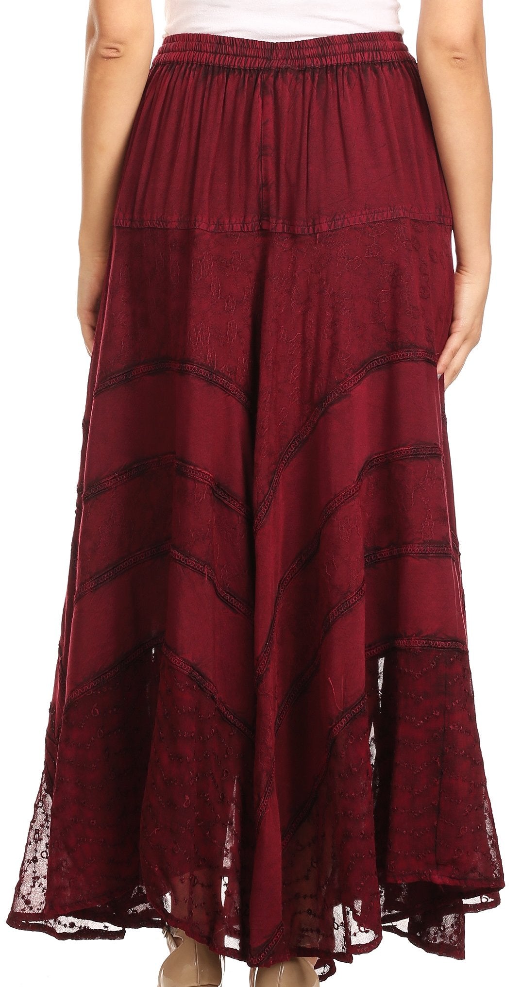 Maroon skirt with lace details on a white background