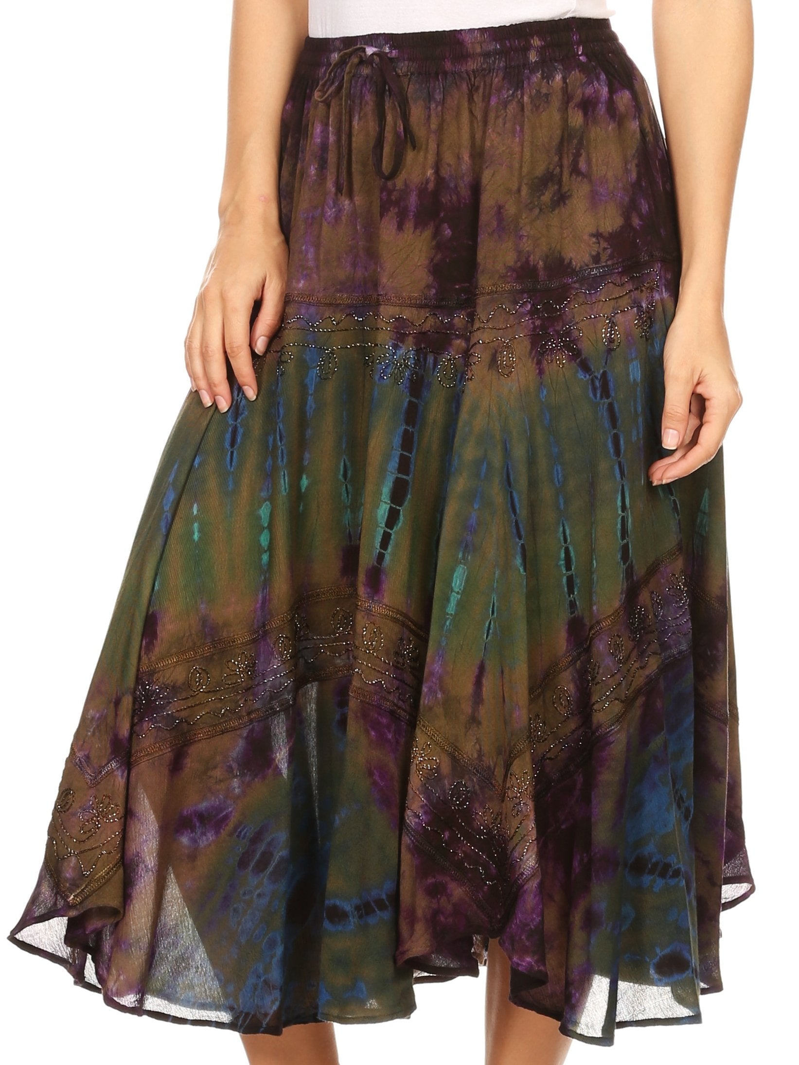 Tie-dye skirt with a multicolor pattern on a white background