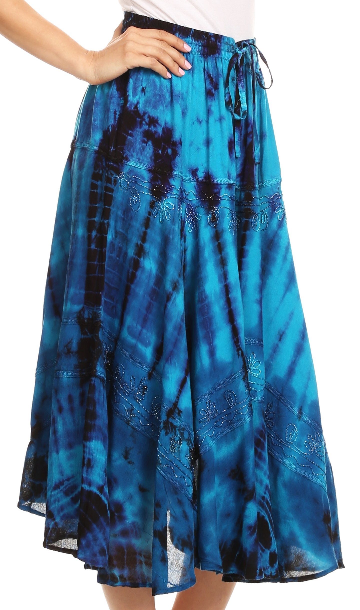Blue tie-dye skirt with a white background