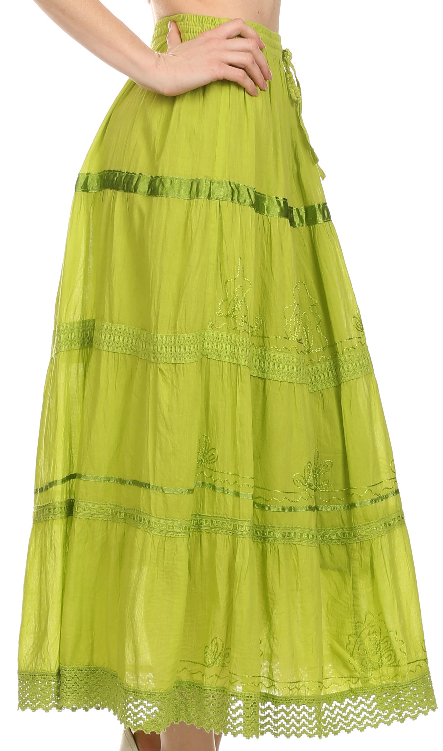Green lace skirt on a white background