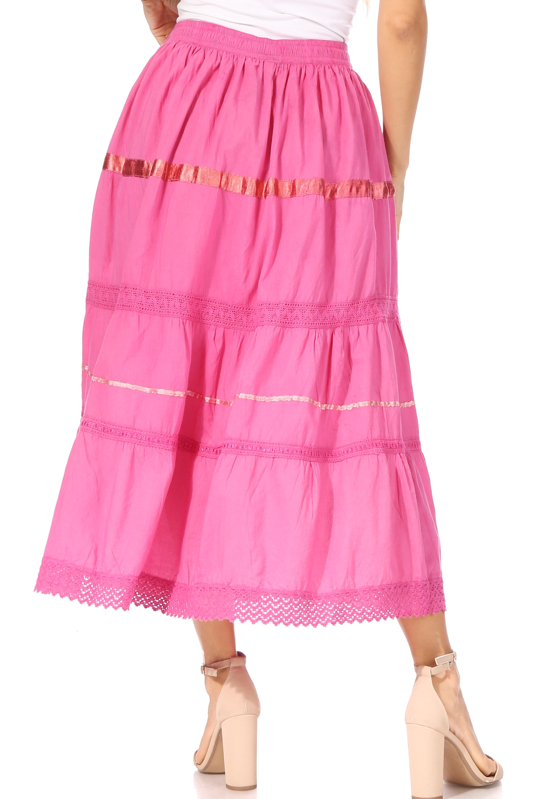 Pink skirt with gold accents on a white background