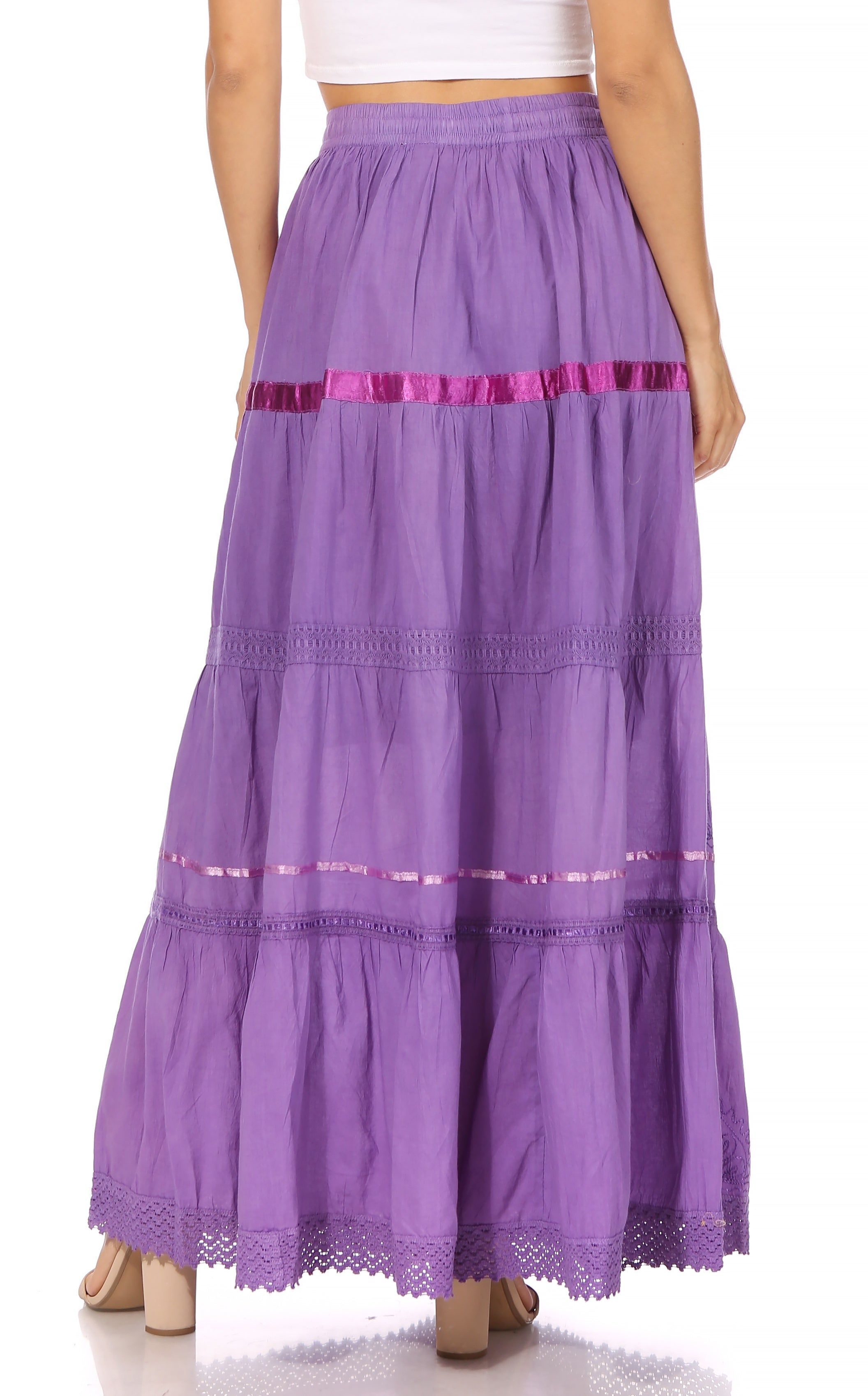 Purple tiered skirt with pink accents on a white background