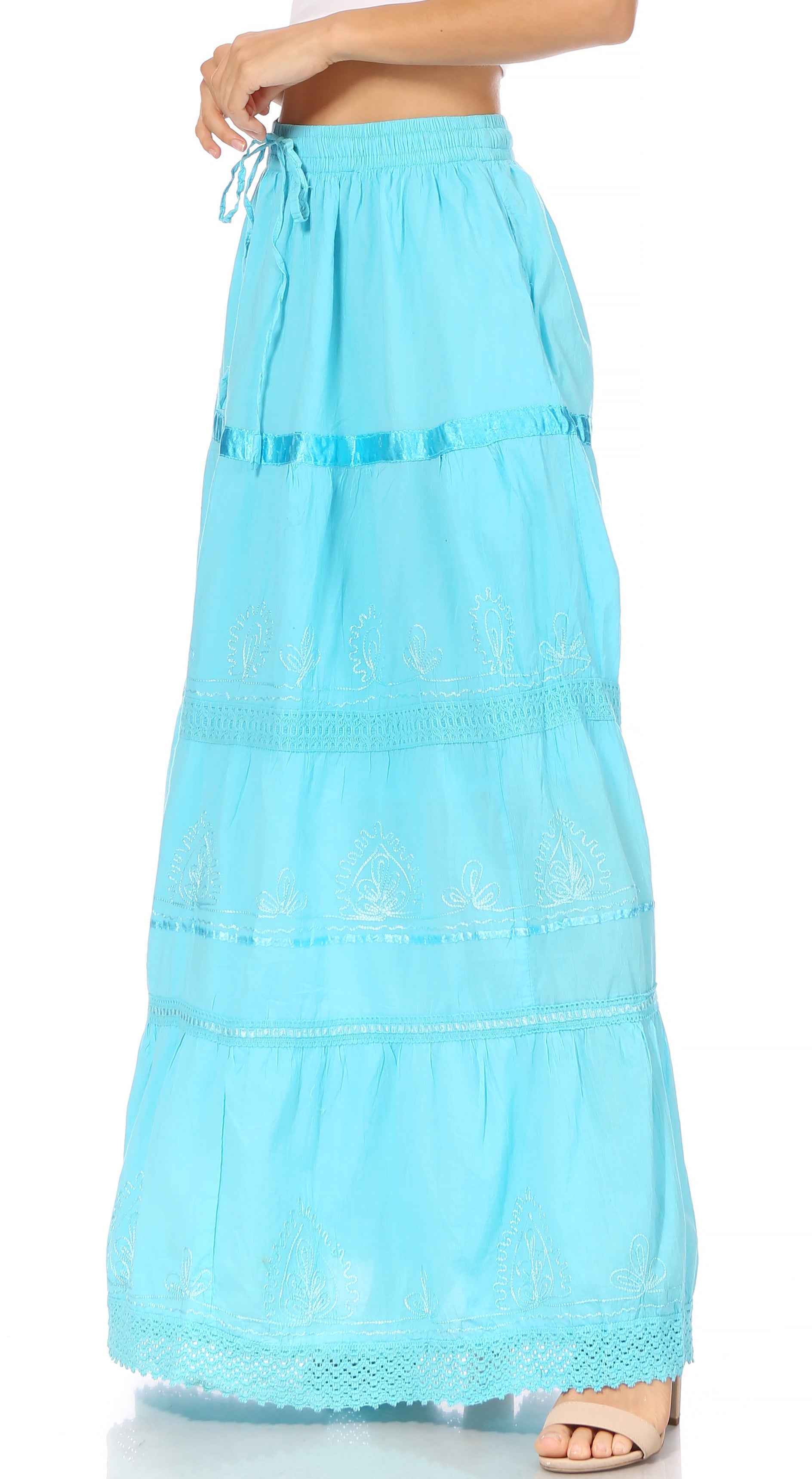 Light blue tiered skirt on a white background
