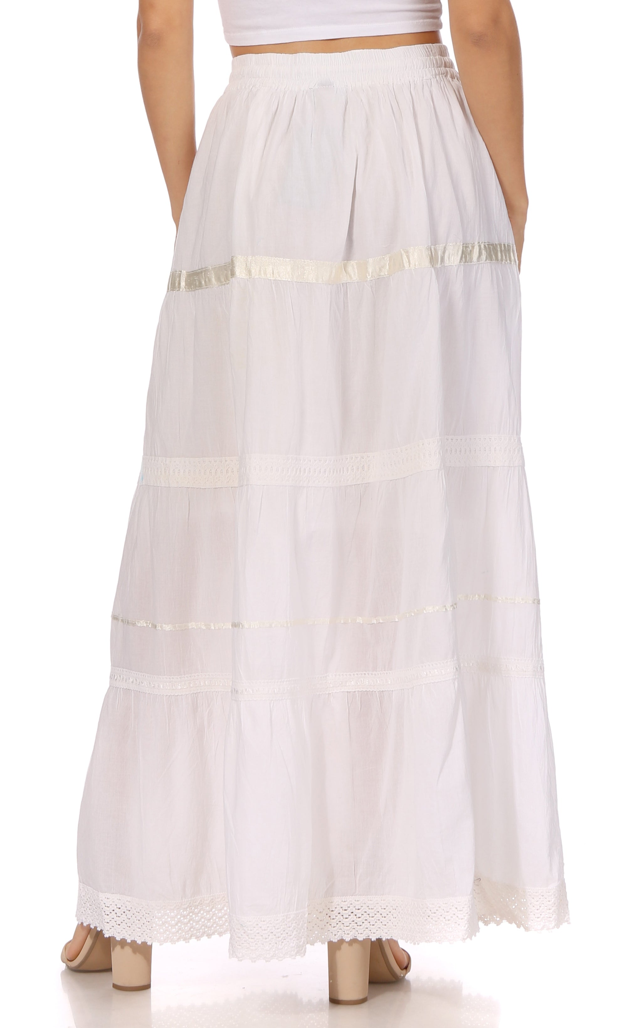 White skirt with lace trim on a white background