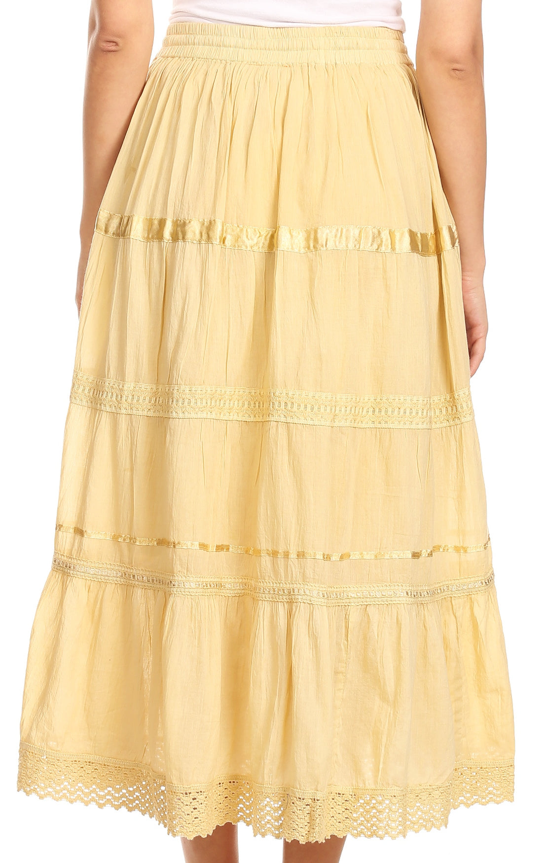 Yellow skirt with lace details on a white background