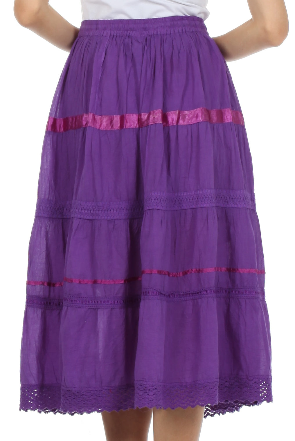 Purple skirt with lace trim on a white background