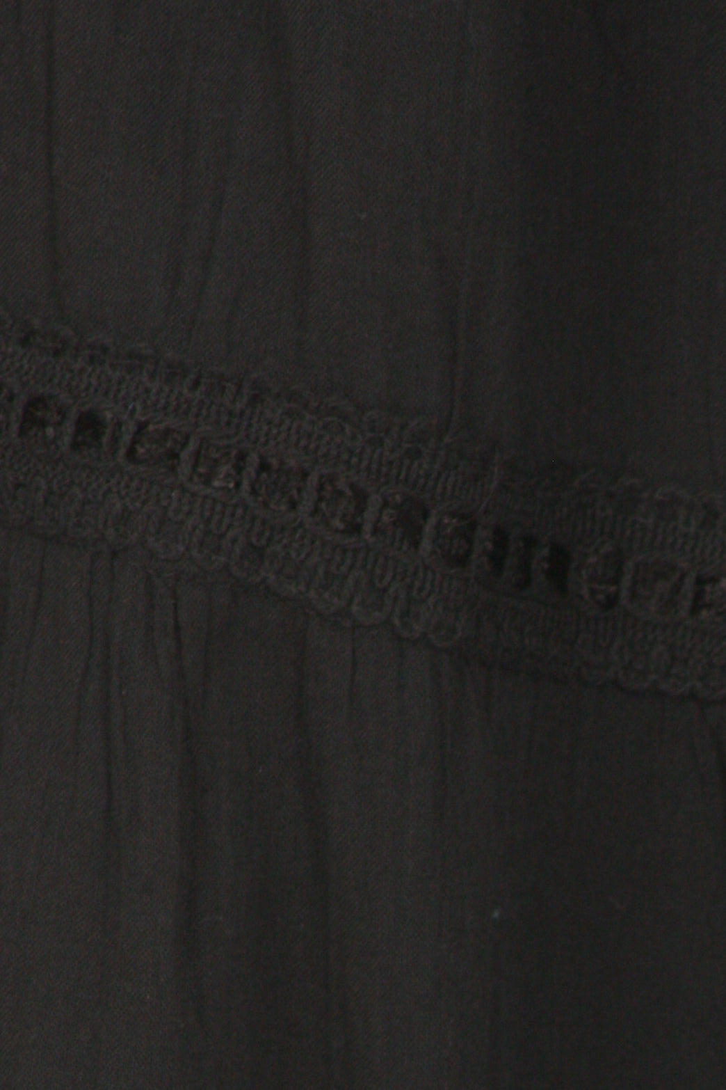 Close-up of a black garment with lace trim