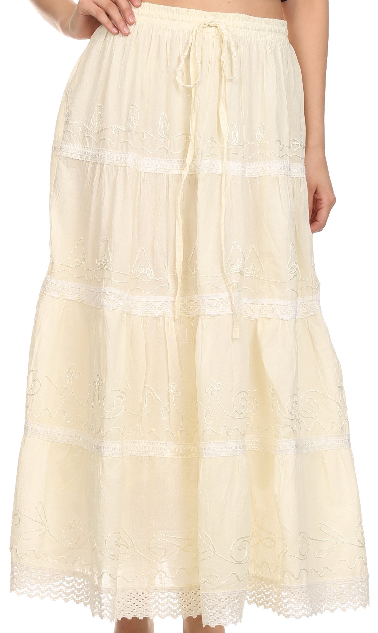 Cream-colored skirt with lace details on a white background