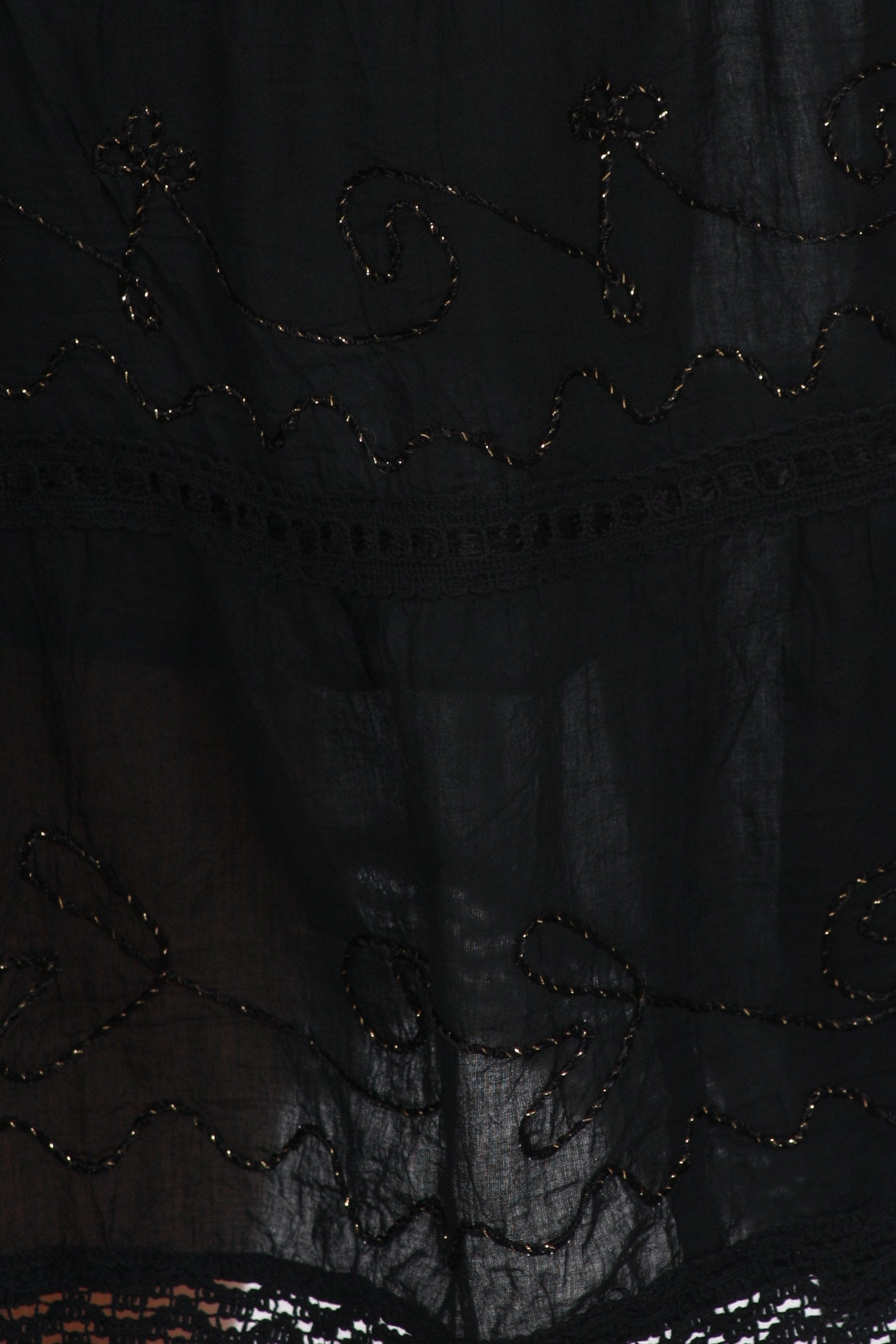 Close-up of black lace fabric with intricate patterns