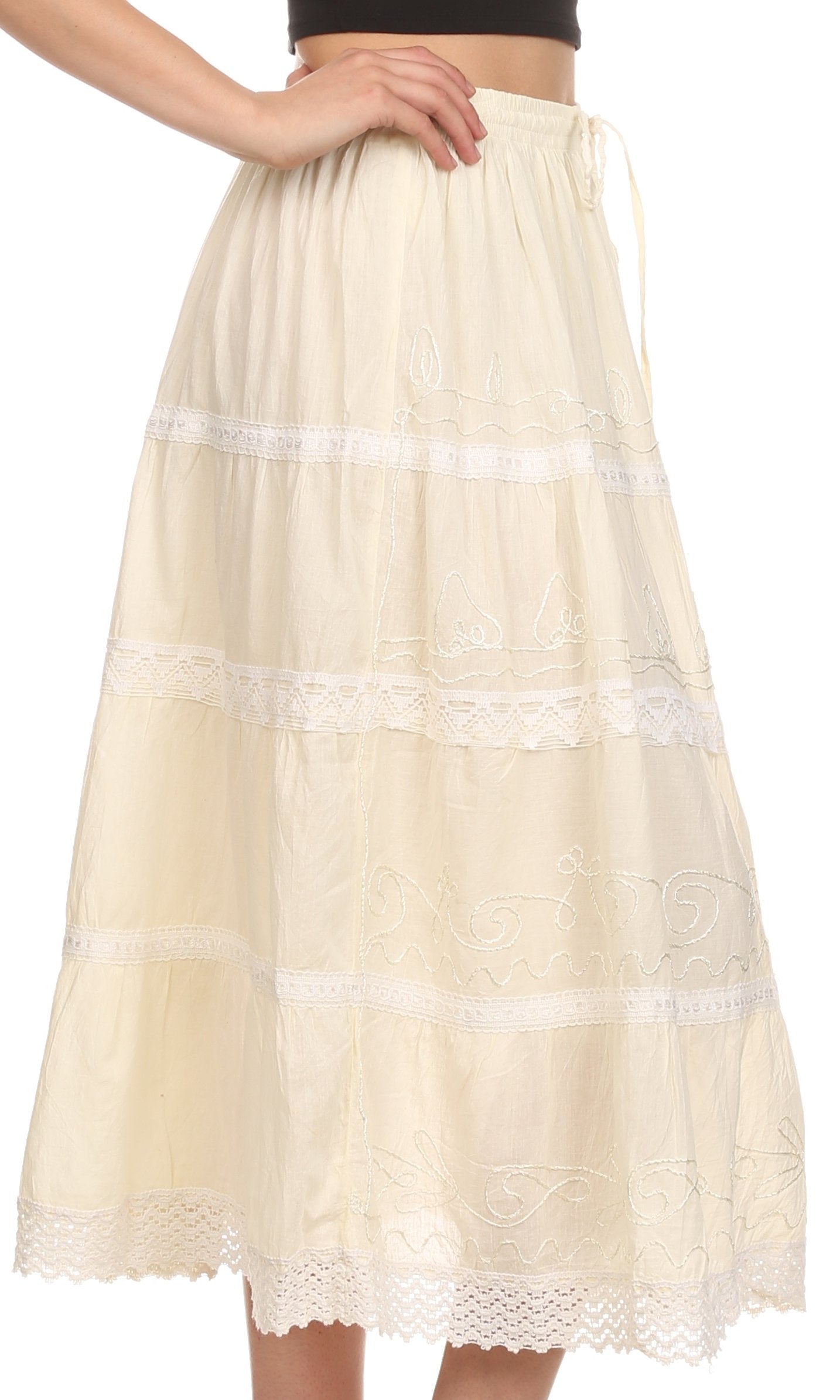 Beige skirt with lace details on a white background
