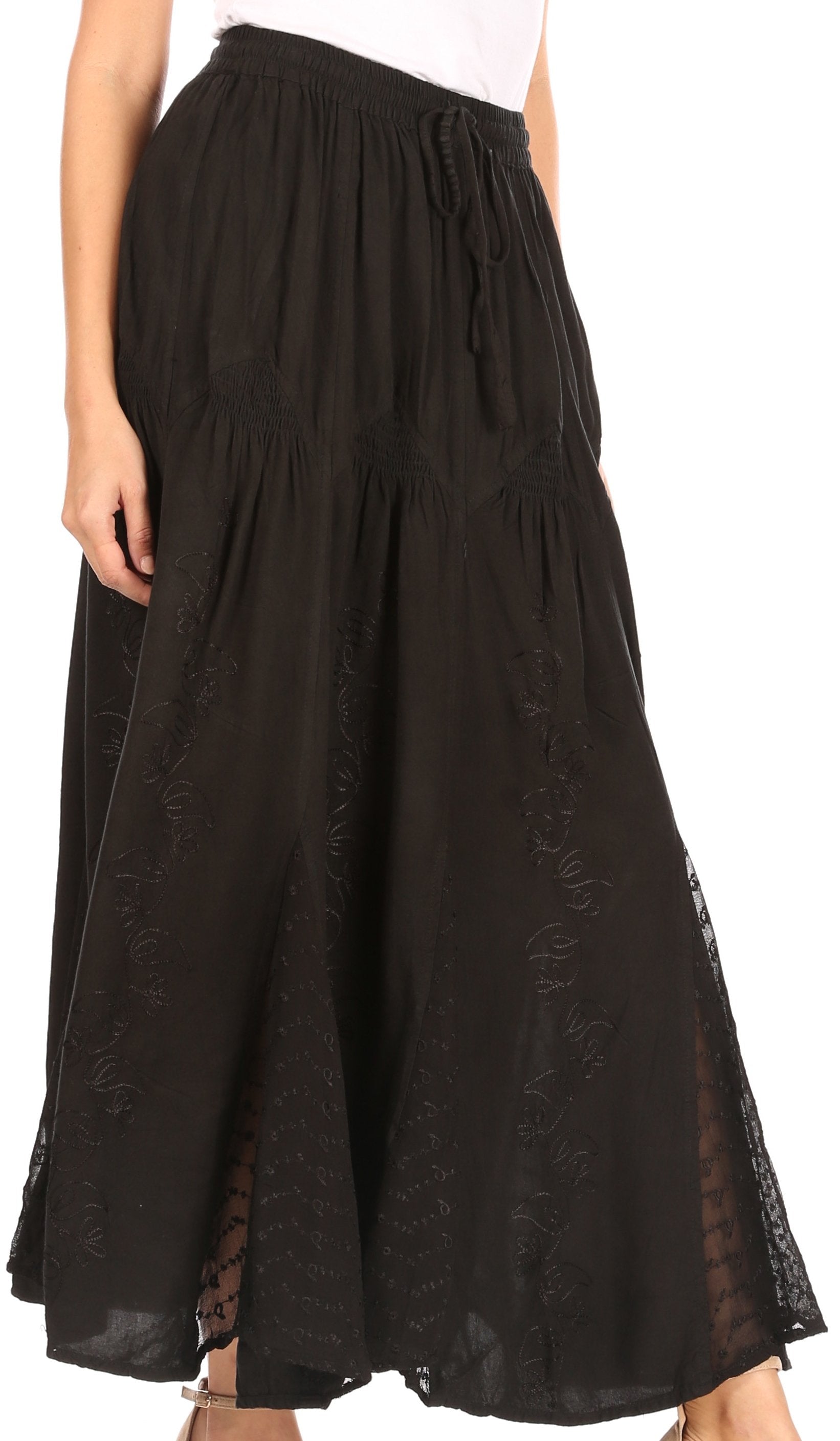 Black skirt with lace details on a white background