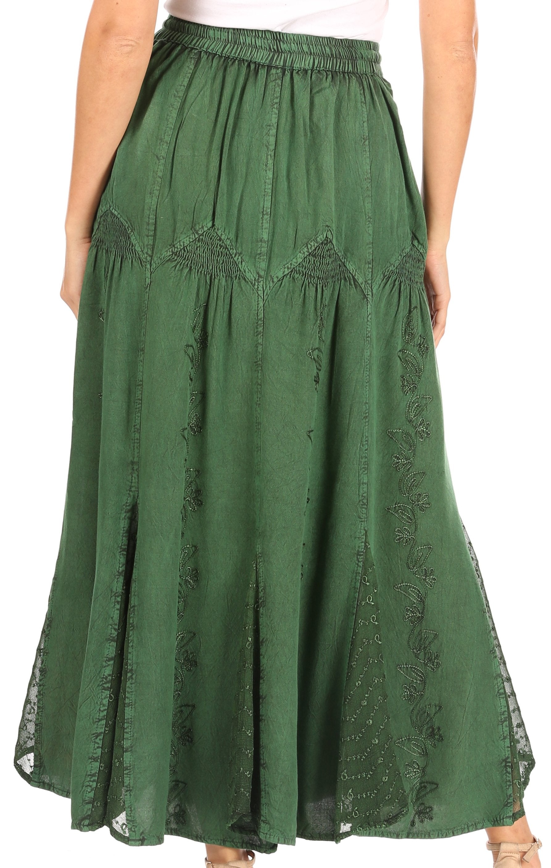 Green skirt with lace details worn by a person
