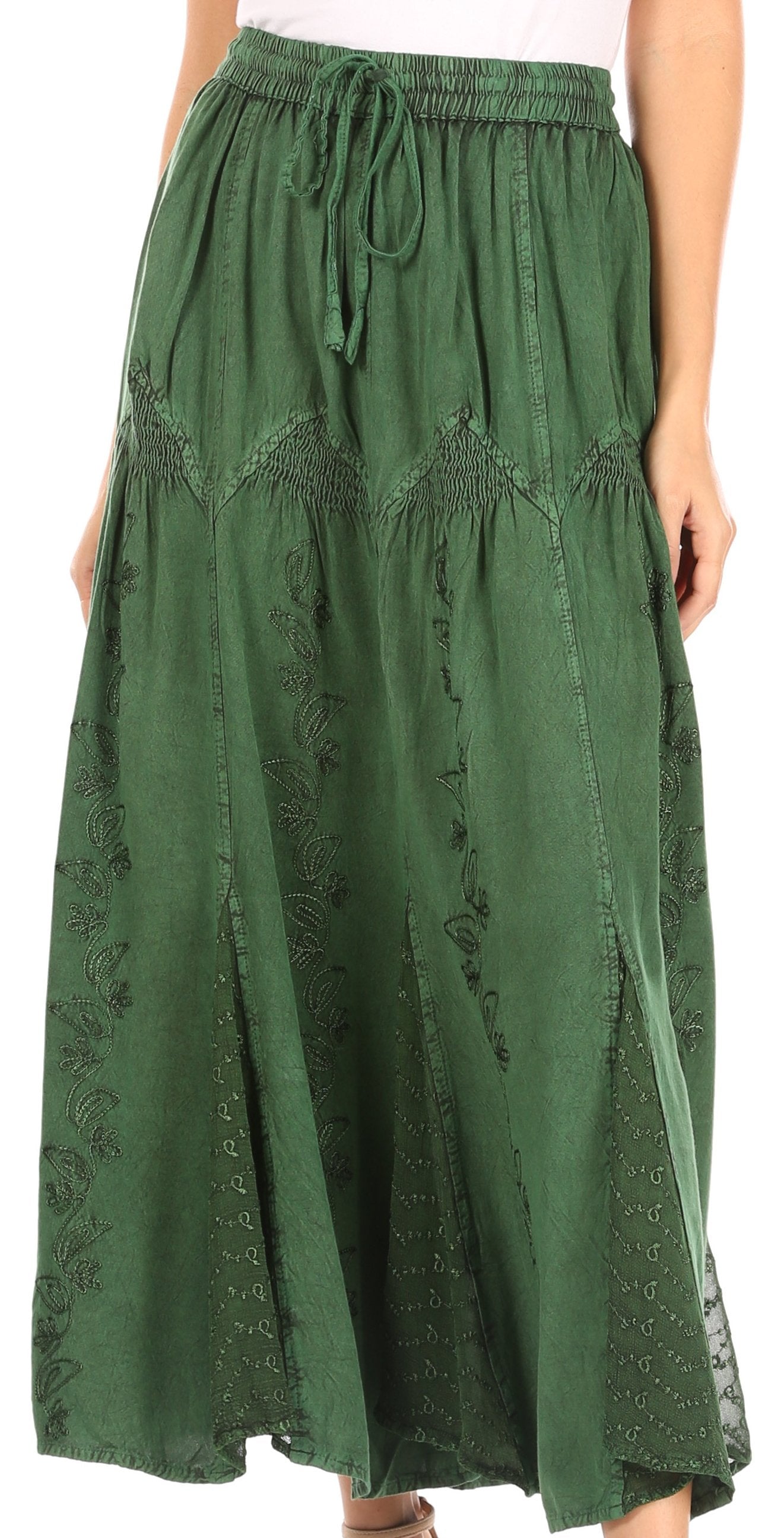 Green skirt with lace details on a white background