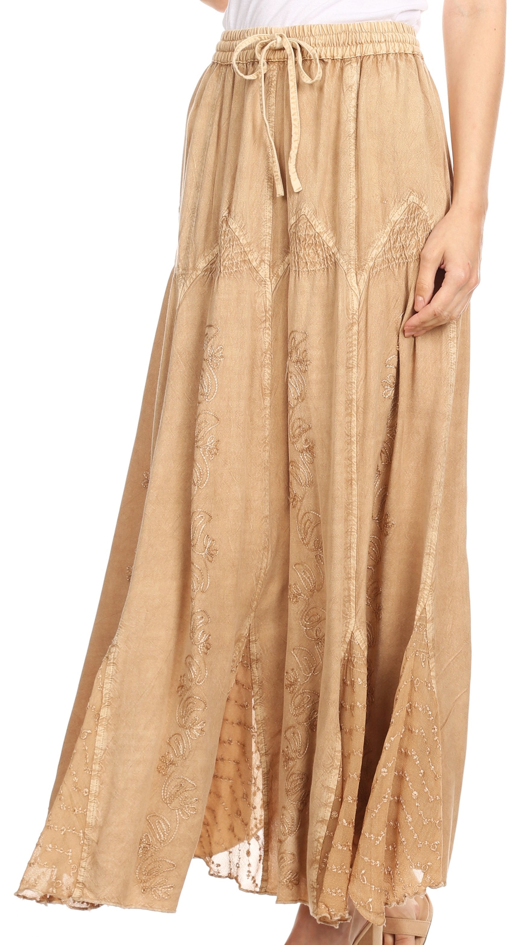 Beige lace skirt with drawstring waist on a white background