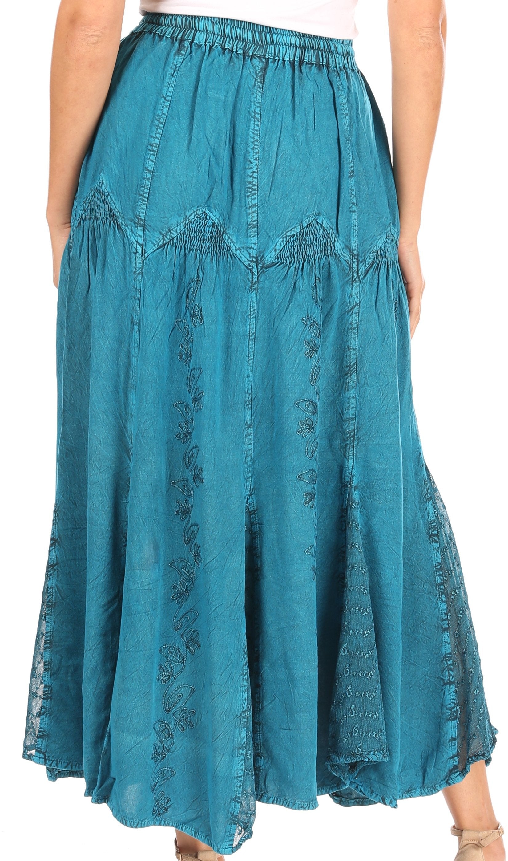 Teal skirt with lace details on a white background